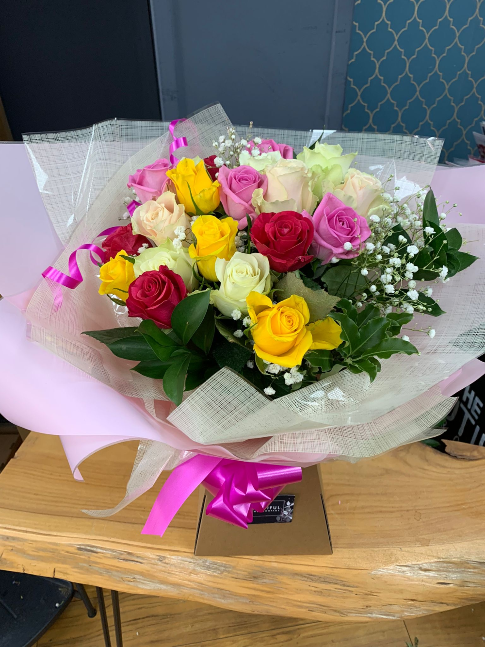 Multi coloured rose bouquet