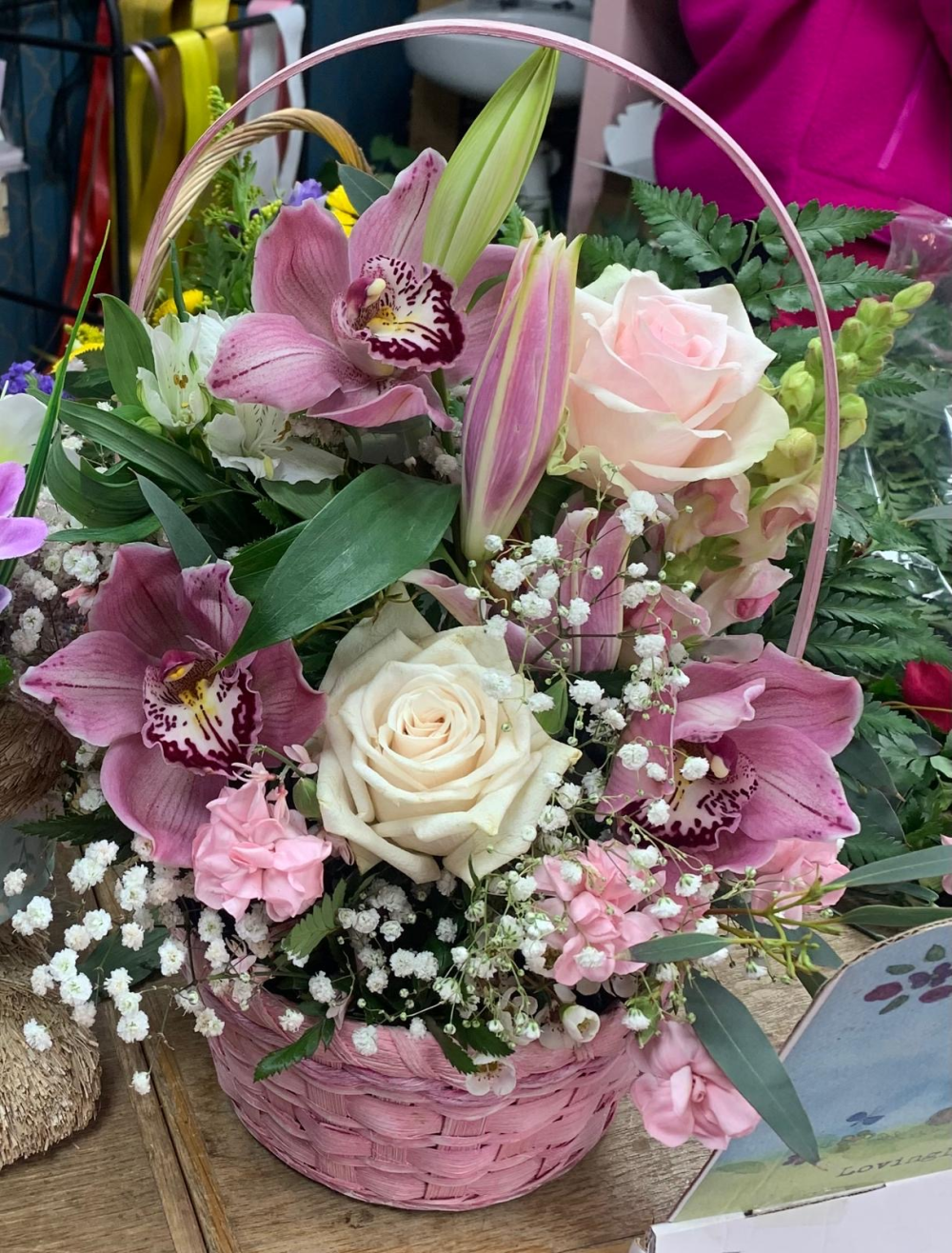 Rose and orchid basket
